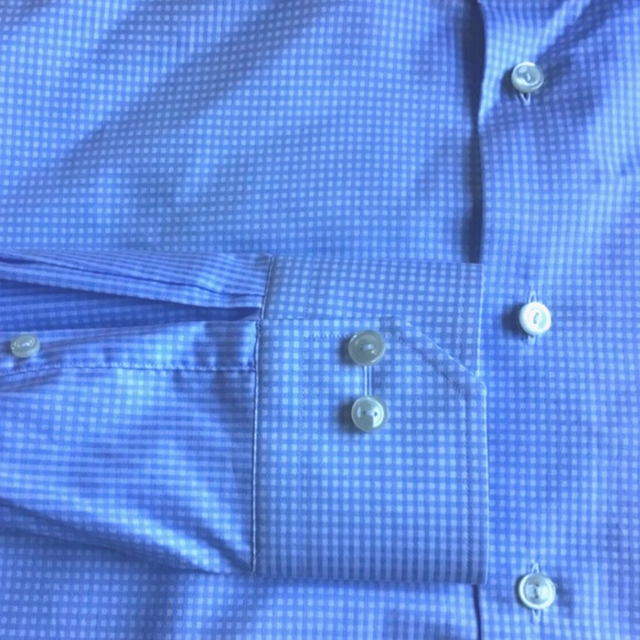 ETON slim light blue mini checkered shirt Sz 17.5 made in Europe - Picture 6 of 7